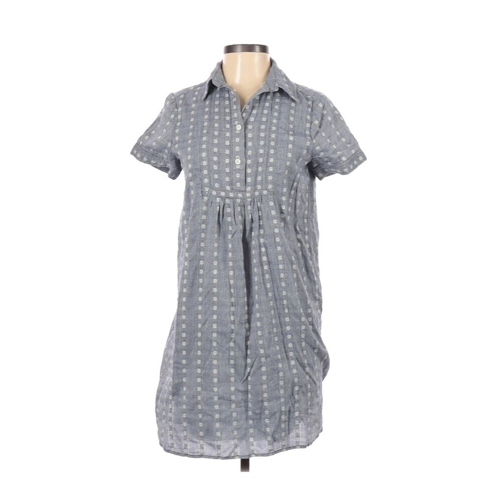 Max Studio Womens S Blue Short-Sleeve Button-Front Cotton Shirtdress With Floral